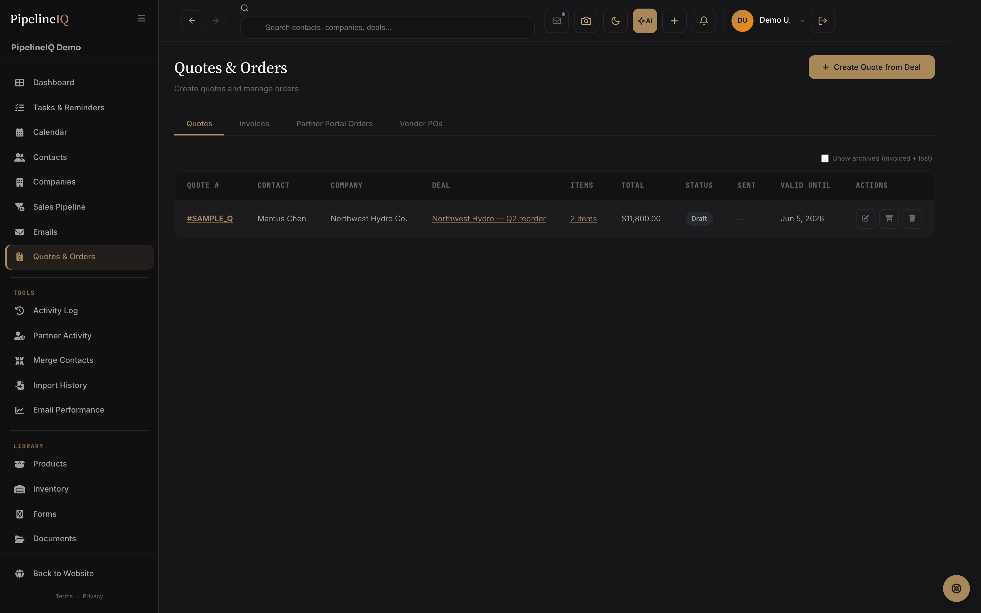 Quotes and orders module